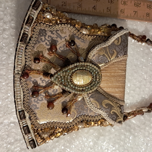 Mary Frances Beaded Satchel in Gold and Brown - Picture 6 of 7